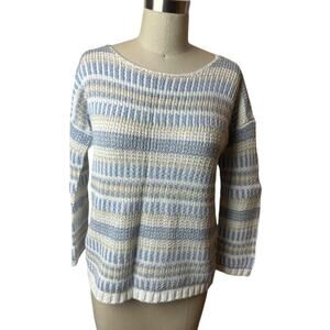 Loft Blue Multicolor Stripe 3/4 Sleeve Sweater Women's Size S